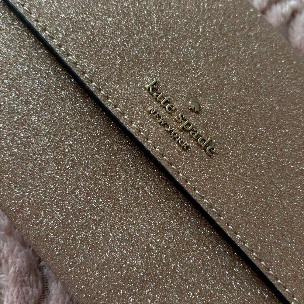 NWOT Kate Spade Sparkling Rose Gold Tinsel Phone Wallet Wristlet - Picture 3 of 6